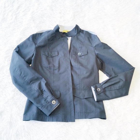 St. John Black Military Style Button Down Jacket Front Pockets SZ2 - Picture 9 of 9